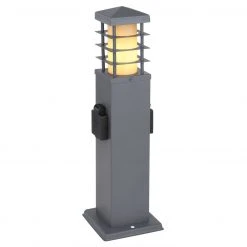 GLOBO E14 Sockelleuchte 45 cm Wegeleuchte aus Edelstahl opal quadratisch mit 2 Steckdosen Außenleuchte IP44