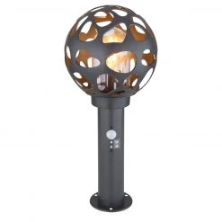 GLOBO E27 Sockelleuchte Dekoleuchte mit Bewegungsmelder aus Aluminiumdruckguss klar dekorative Kugel mit Dekorstanzungen anthrazit ø 20 cm IP44