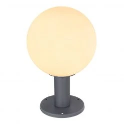 GLOBO E27 Sockelleuchte 38 cm Wegeleuchte aus Aluminiumdruckguss mit Glas kugel opal für Außen/Garten anthrazit ø 25 cm IP44