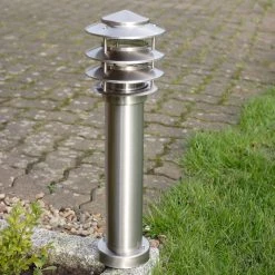 LHG Lights LHG Moderne E27 Edelstahl Wegeleuchte Lynux rund mit Bewegungsmelder bis zu 6m Reichweite, H: 51cm , mit Stahlscheiben und Schutzglas, IP 44 Pollerleuchte für den Außenbereich / Garten / Terasse -Wegeleuchten Verkaufsladen lhg moderne e27 edelstahl 1470803 lhg kh152psh05sen