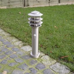 LHG Lights LHG Moderne E27 Edelstahl Wegeleuchte Lynux rund mit Bewegungsmelder bis zu 6m Reichweite, H: 51cm , mit Stahlscheiben und Schutzglas, IP 44 Pollerleuchte für den Außenbereich / Garten / Terasse -Wegeleuchten Verkaufsladen lhg moderne e27 edelstahl 1470805 lhg kh152psh05sen