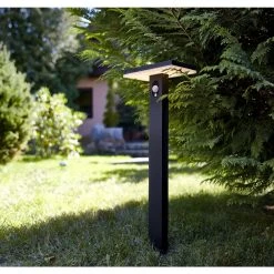 Heitronic Solar LED Sockelleuchte 100 cm mit Bewegungsmelder, Wegeleuchte IP54 für den Außenbereich, schwarz 3,3 Watt